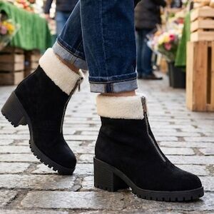 Bella Vita Cable Cozy Lug Booties with Shearling Trim
